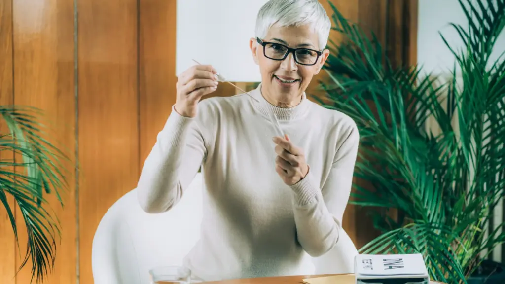 elderly woman taking a health test