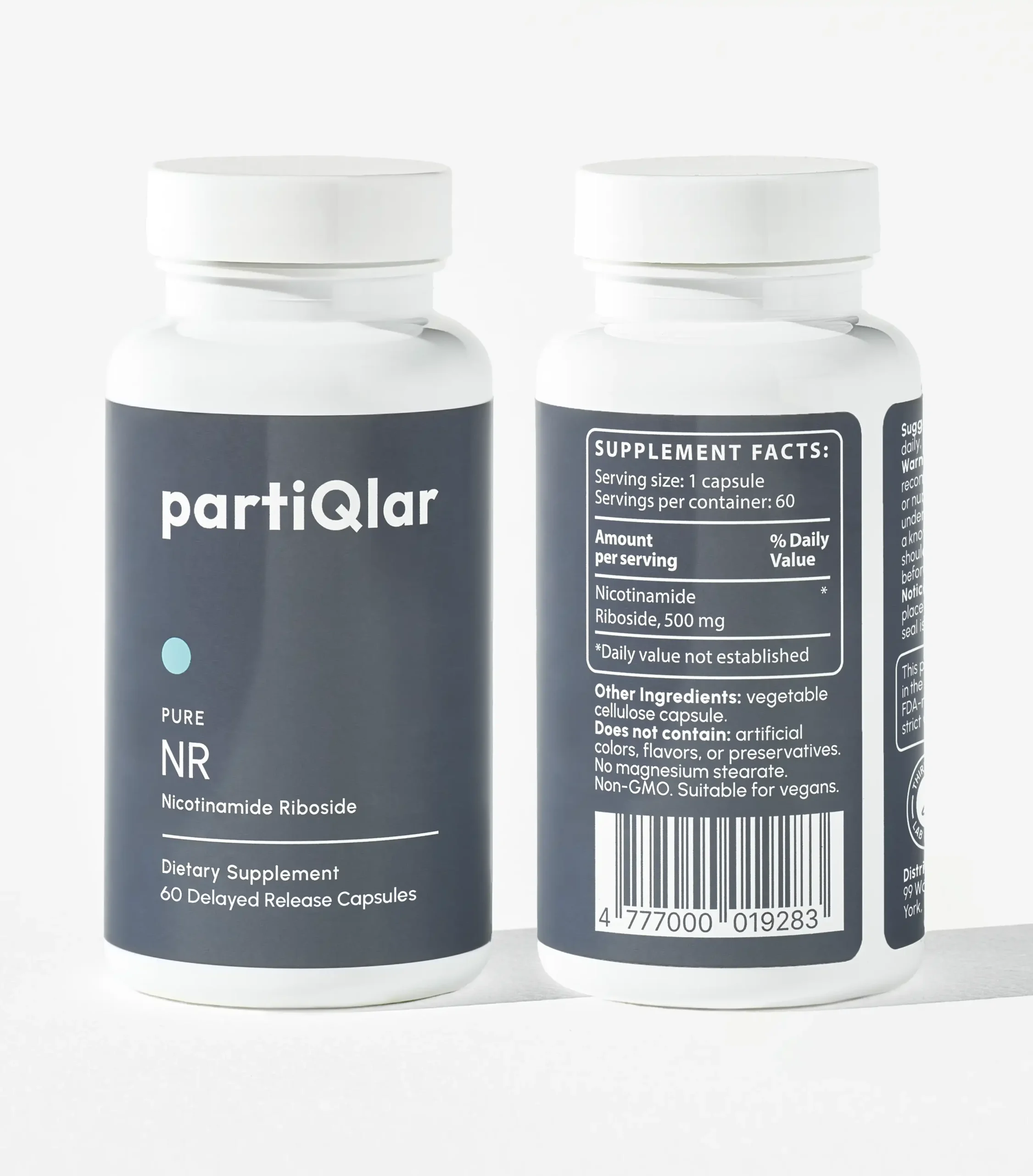 partiqlar NR supplement bottle displaying supplement facts