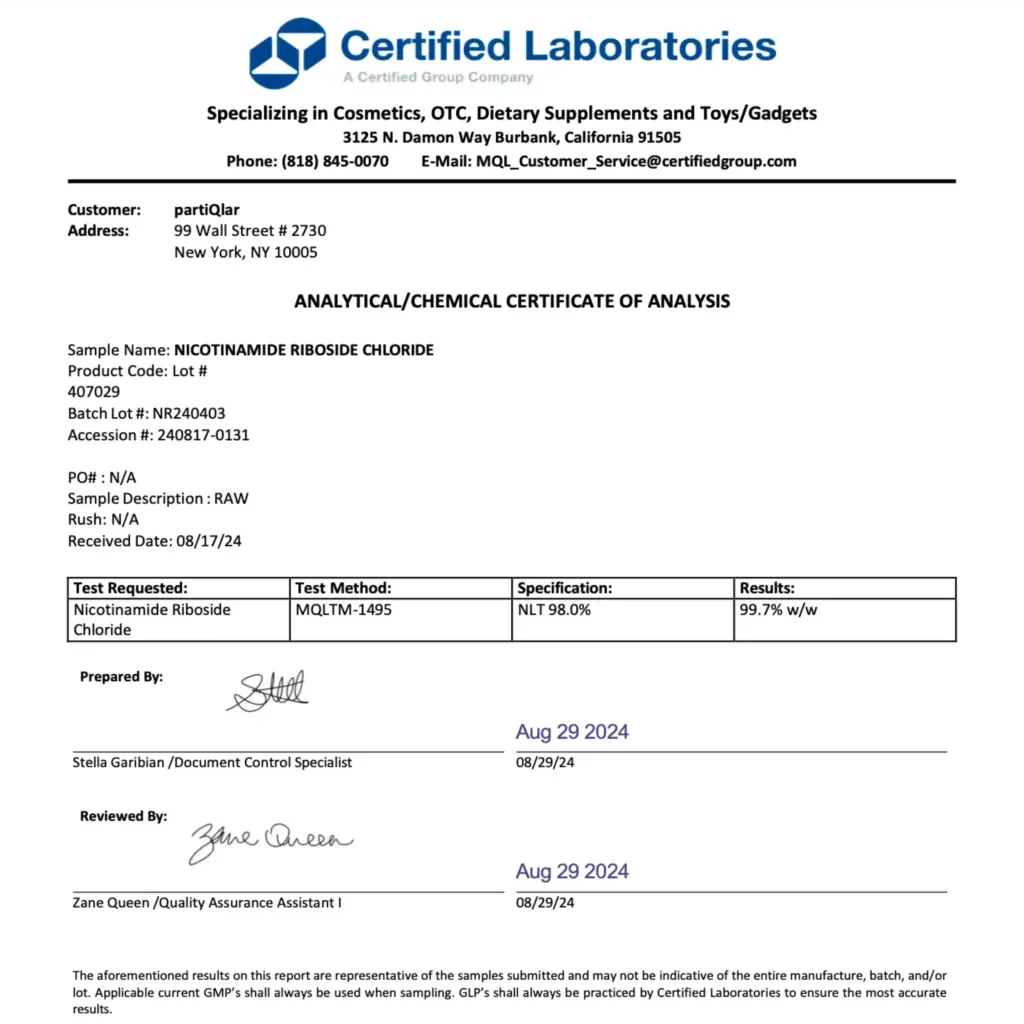 Third-party results for nr - Certificate of Analysis