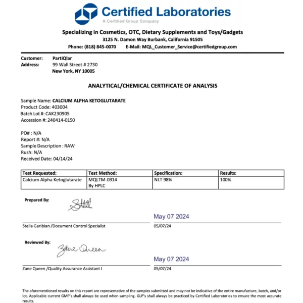Third-party results for ca akg - Certificate of Analysis