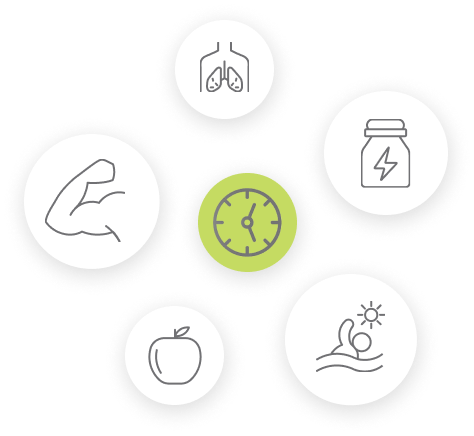 lung health, fitness, good diet, swimming, energy icons