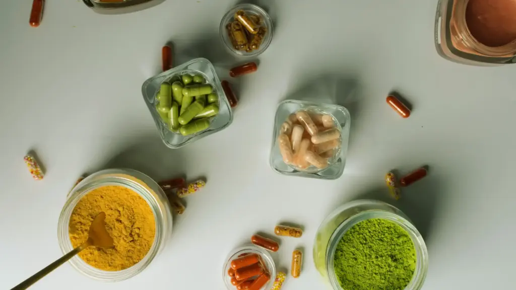 variety of supplements places on the flat surface