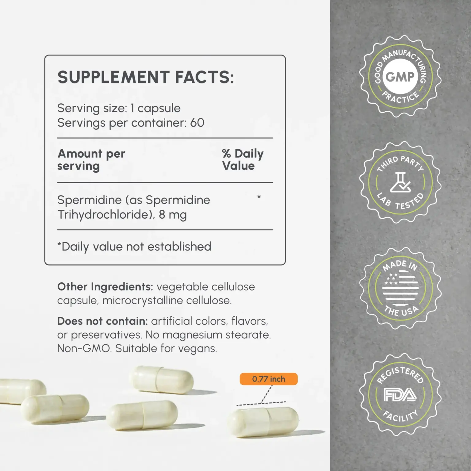 Pure Spermidine supplement facts